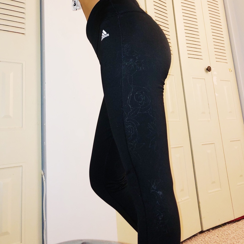 Black adidas tights with grey flower print
